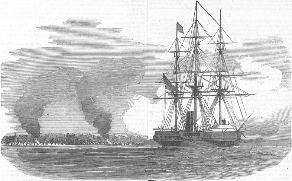 Associate Product IVORY COAST. Ship Penelope destroying Tabou, antique print, 1854
