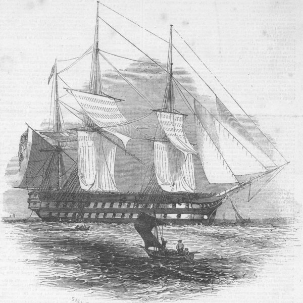 SHIPS. H M S Collingwood, antique print, 1845