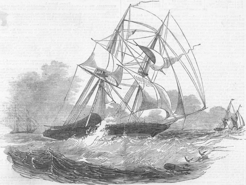 BOATS. Experimental Brigs scudding, wind, antique print, 1845
