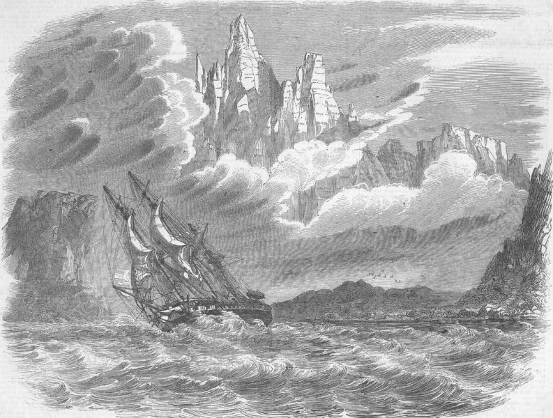 Associate Product CHILE. Magellan Strait. HM Ship Meander, squall , antique print, 1851