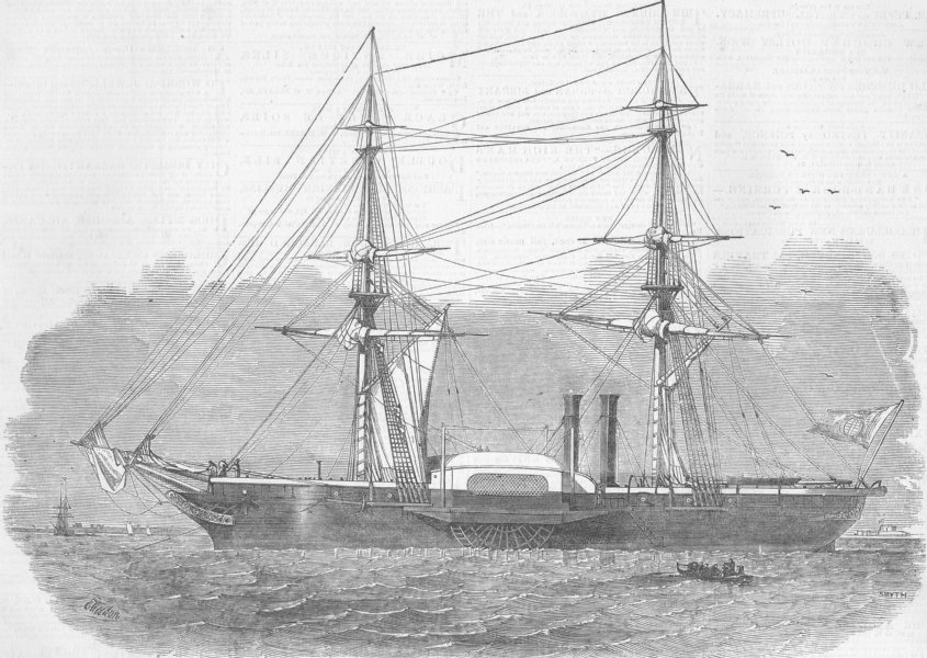 Associate Product ITALY. War-ship Governole, built for Sardinian Govt, antique print, 1850