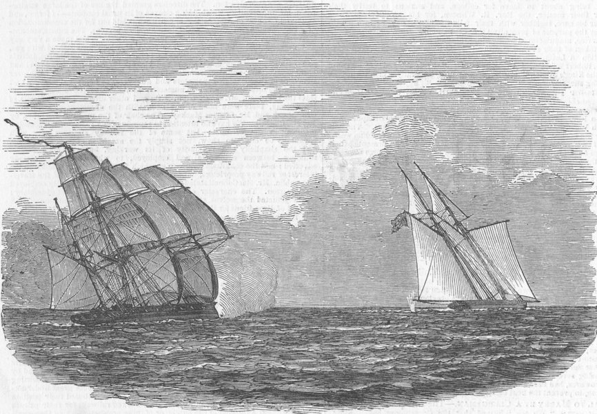LAGOS. Brazilian slaver captured by HMS Rattler, antique print, 1849