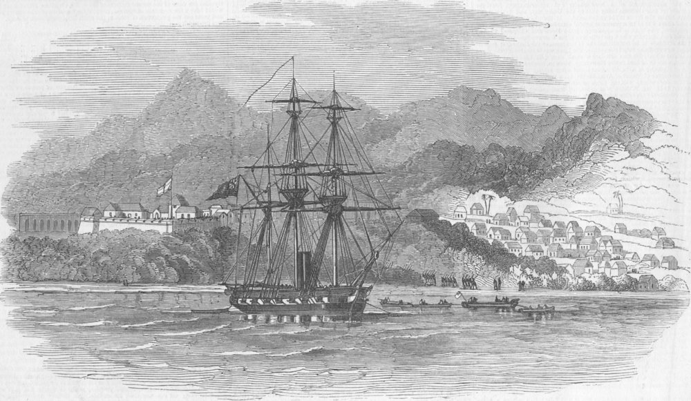 HONDURAS. Capture of Port Truxillo, antique print, 1849