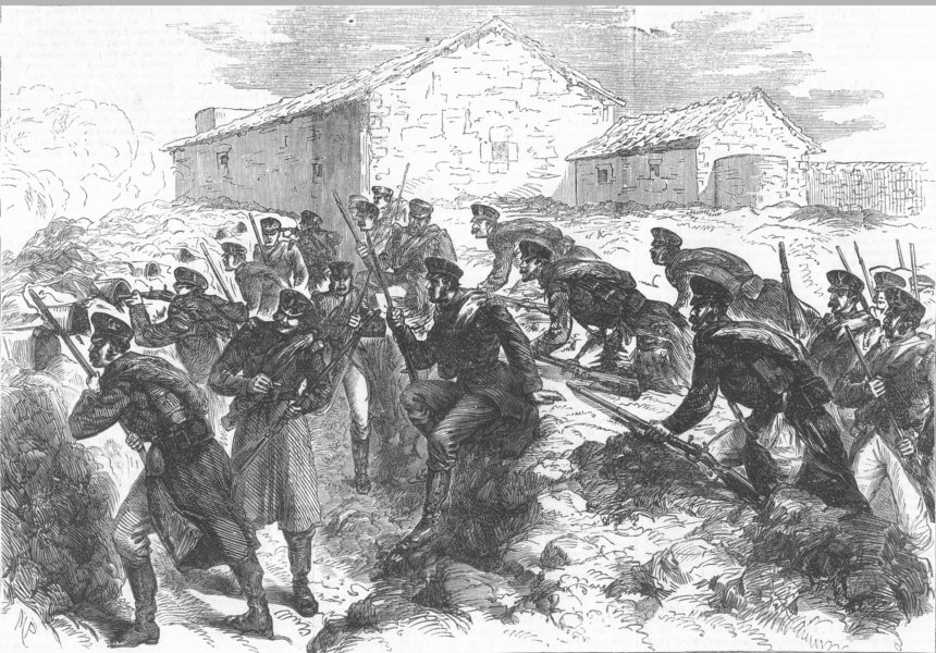 SPAIN. Civil War. San Candido(Las Carreras), Bilbao, antique print, 1874