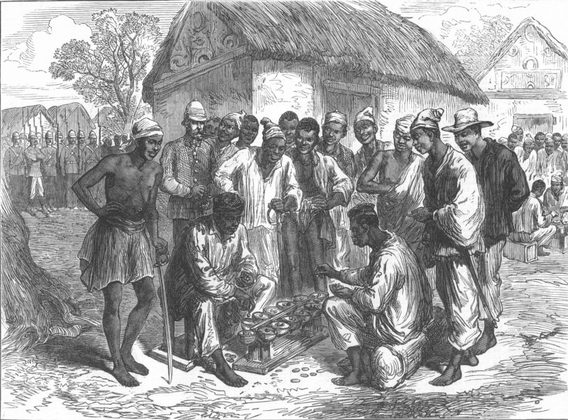 GAMBLING. Native Soldiers Playing, Warry, antique print, 1874