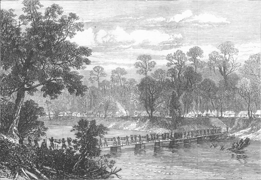 Associate Product GHANA. Ashanti War. Camp, Prah-Su, Crossing River, antique print, 1874