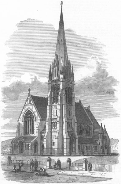 LONDON. Trinity Church, Finchley Road, antique print, 1872