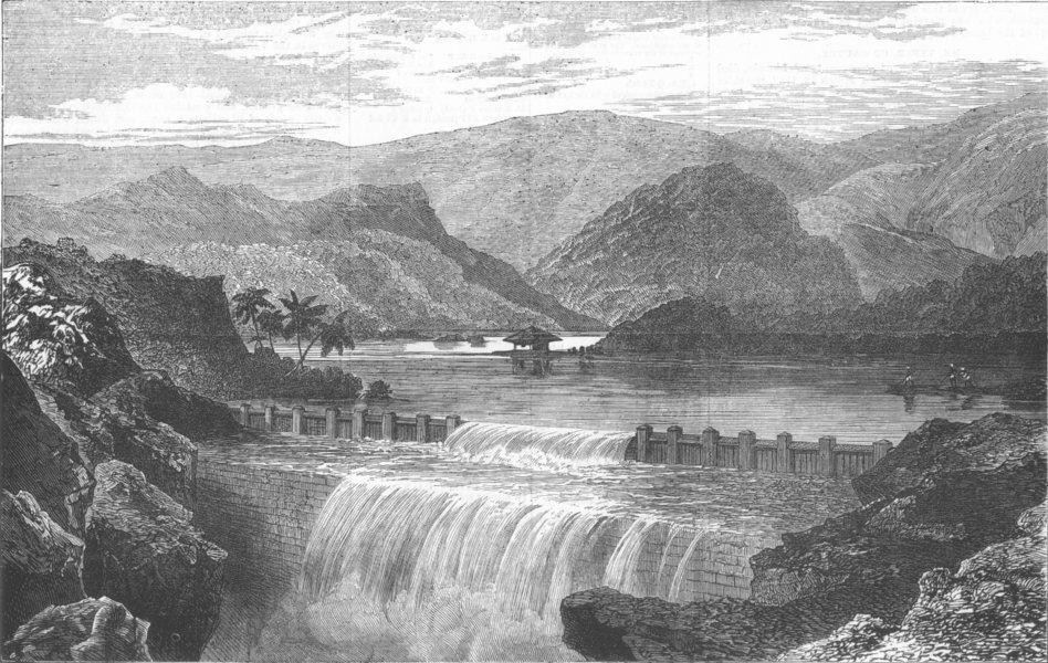 INDIA. Dam for New Water Supply of Mumbai, antique print, 1872