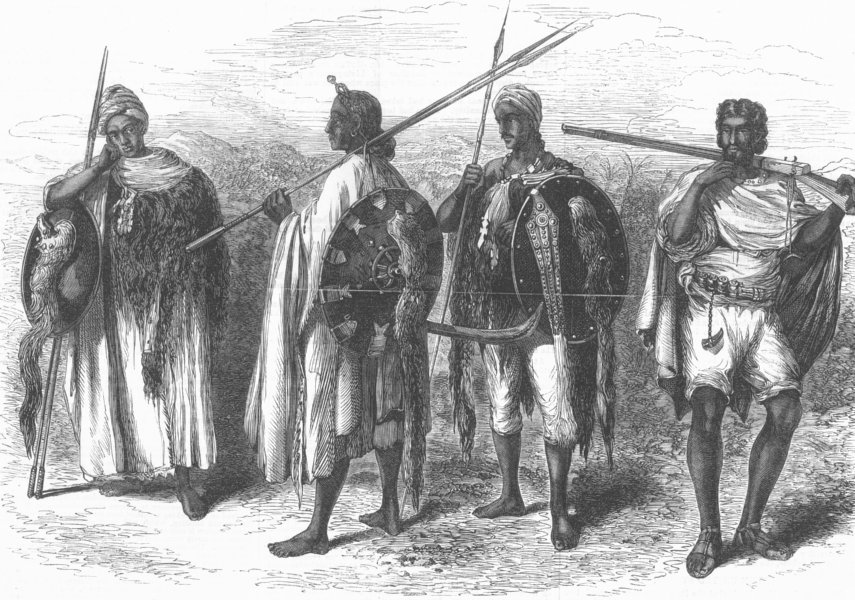 Associate Product ETHIOPIA. Abyssinian Warriors, antique print, 1867