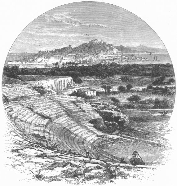 Associate Product ITALY. Syracuse, from Greek Theatre, antique print, c1880