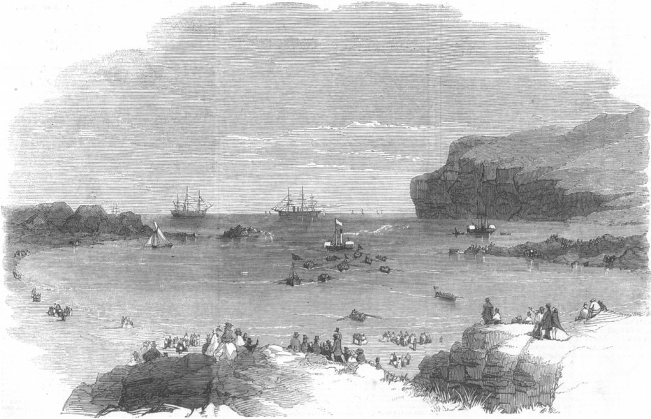 Associate Product IRELAND. Receiving Cable Ashore, Ballylarberg Strand, antique print, 1857