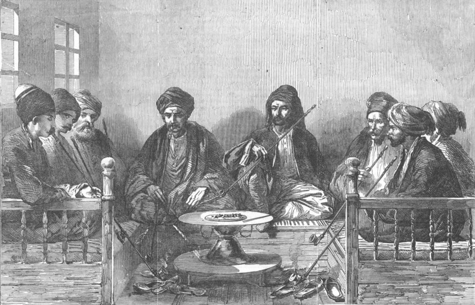 Associate Product TURKEY. Turkish Coffee-House, antique print, 1853