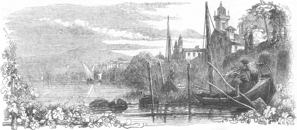 ITALY. Bellagio, Lake of Como, antique print, 1857
