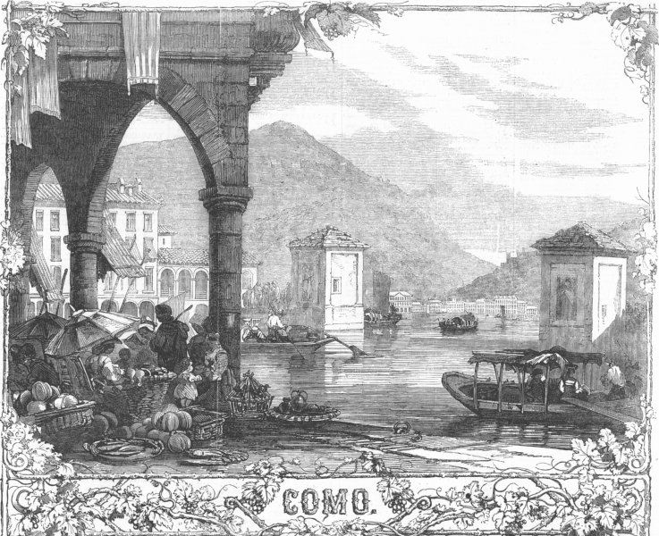 ITALY. Como, antique print, 1857