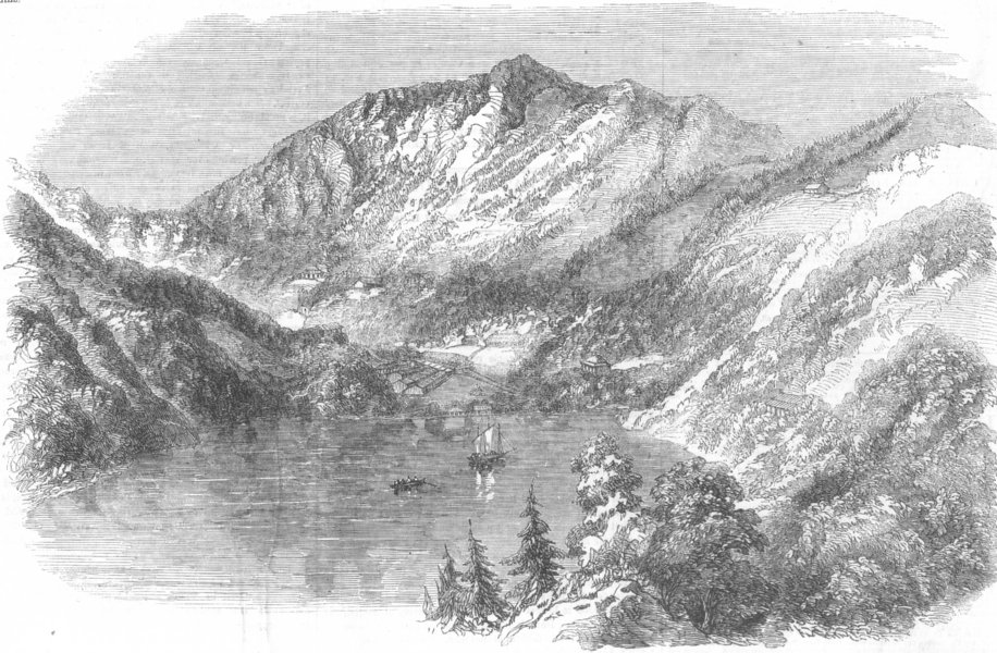 INDIA. Lake of Nainital, Himalayas, antique print, 1857
