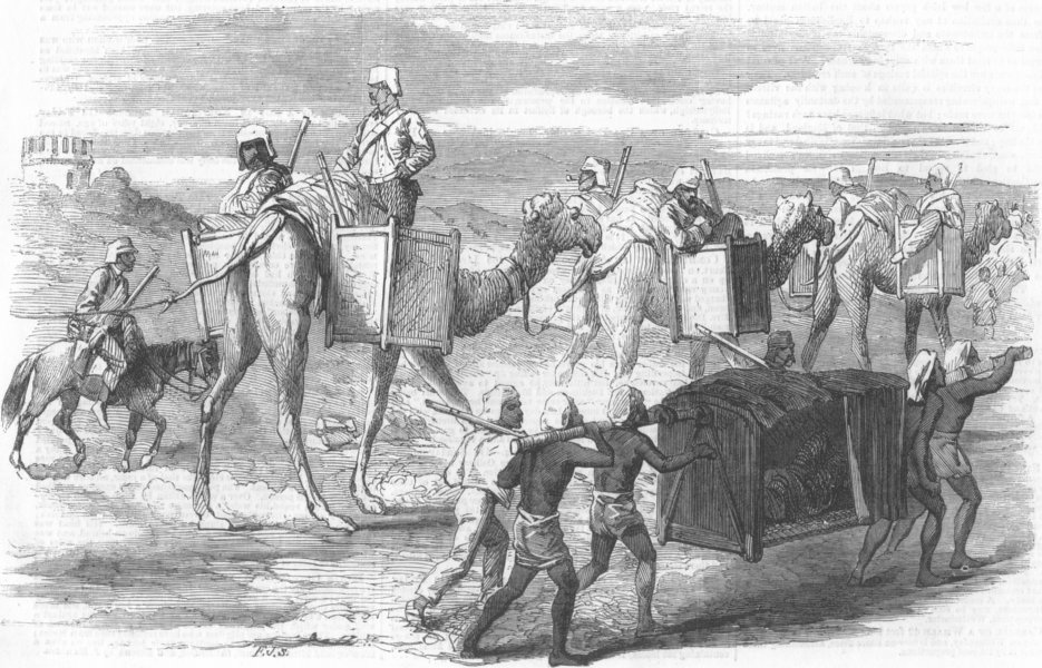 INDIA. Pushing forward British Troops to Delhi, antique print, 1857