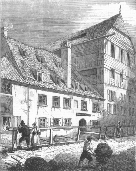 Associate Product GERMANY. House, Augsburg, which Holbein was born, antique print, 1859