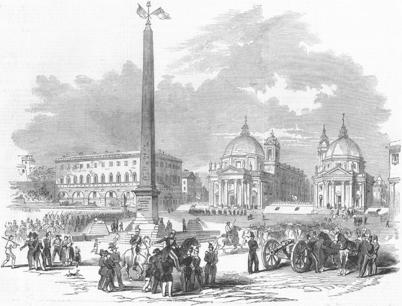 Associate Product ITALY. Entry of French into Rome-Plaza Del Popolo, antique print, 1849