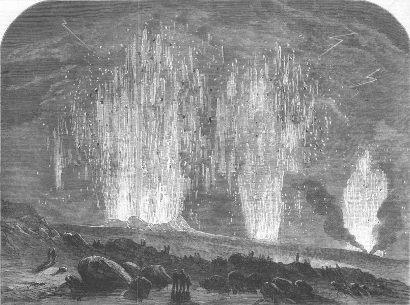 Associate Product ITALY. Eruption of Mount Vesuvius. Craters, Midnight, antique print, 1862