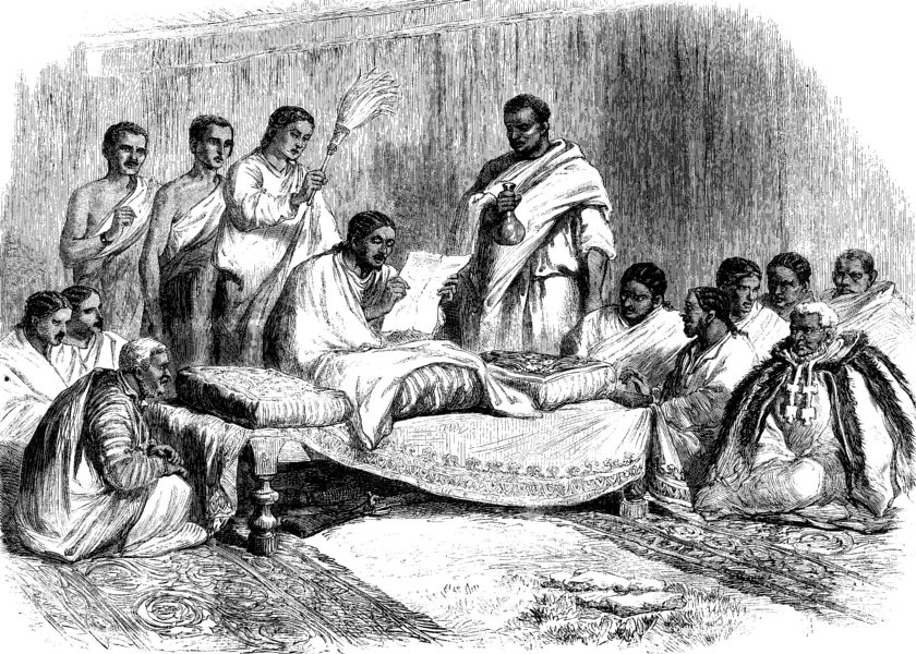 ETHIOPIA. Kassai, Prince of Tigray, Seated, State, antique print, 1868