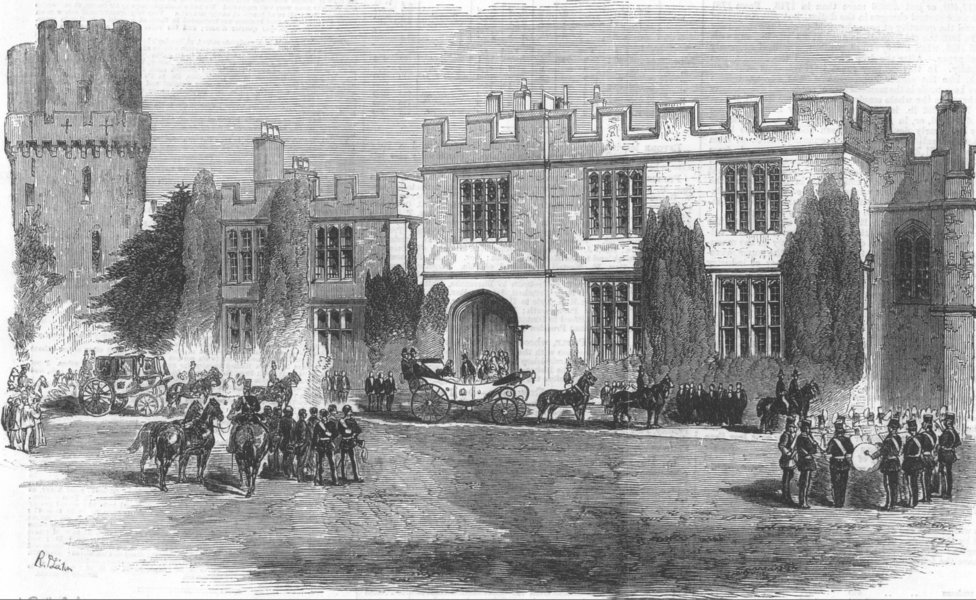 Associate Product WARCS. Queen, Birmingham-leaving Warwick Castle, antique print, 1858