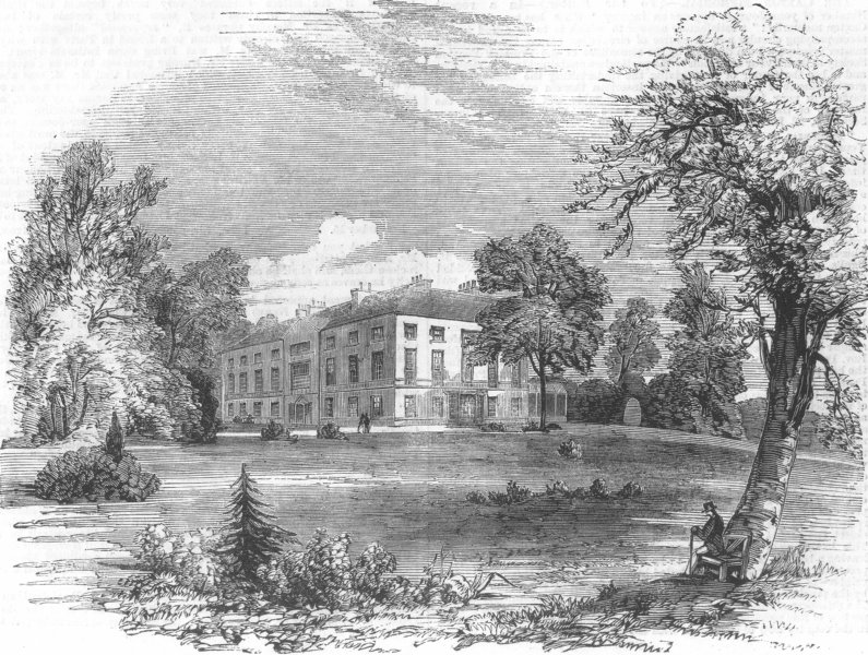 Associate Product DERBYS. Stephensons Tapton House, nr Chesterfield, antique print, 1858