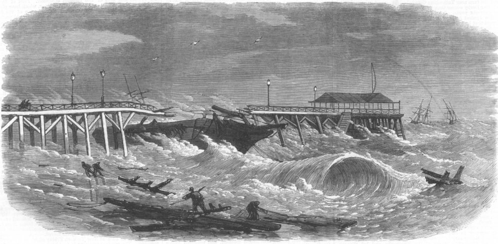 Associate Product NORFOLK. Wreck at Britannia Pier, Yarmouth, antique print, 1868
