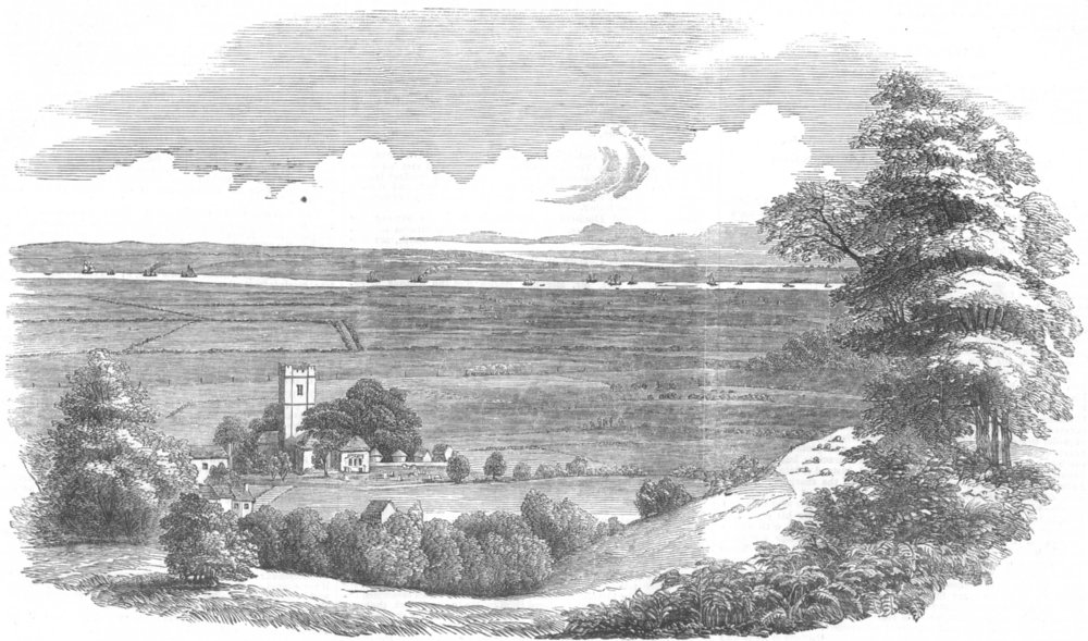 Associate Product LONDON. Hackney Marshes-view over Plumstead Church, antique print, 1853