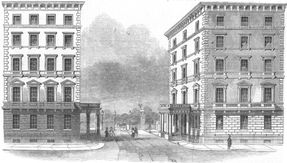 Associate Product LONDON. The Albert gate, Hyde Park, Knightsbridge, antique print, 1844