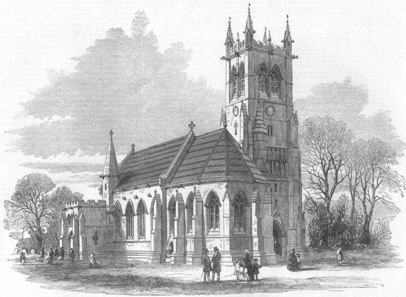 Associate Product YORKS. Escrick Parish Church, antique print, 1858