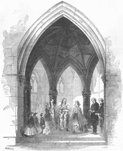 Associate Product YORKS. Baptistery of Escrick Church, antique print, 1858