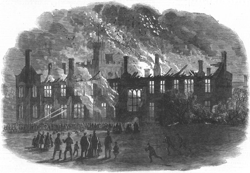 IRELAND. West wing, Queen's College, Cork, burnt down, antique print, 1862