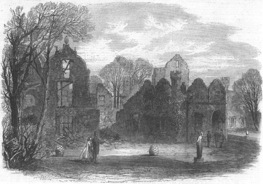 Associate Product GLOS. Campden House Fire. garden & theatre remains, antique print, 1862