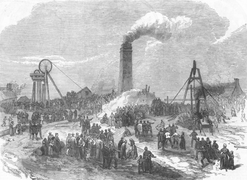 Pelsall Hall Colliery, near Walsall, flooding. Staffordshire, old print, 1872