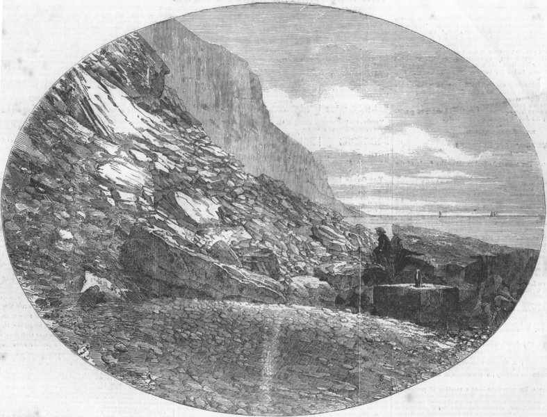 Associate Product SUSSEX. The fallen east cliff, at Hastings, antique print, 1852