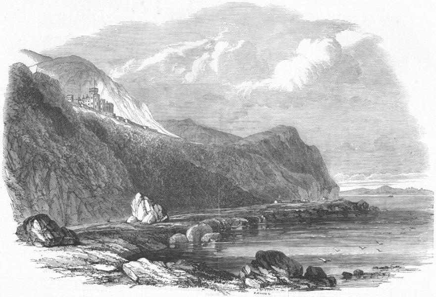 IRELAND. Garron Tower, Antrim, antique print, 1852