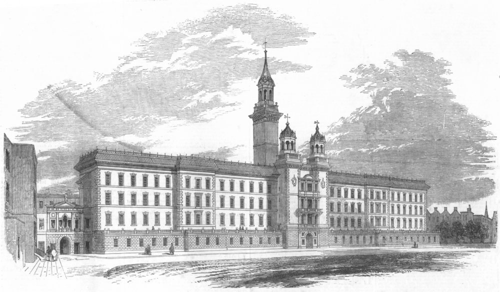 LONDON. Guy's Hospital, Southwark - new buildings, antique print, 1852