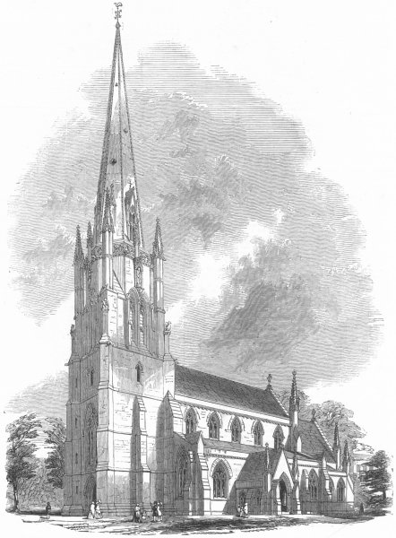Associate Product LONDON. New Church at Ealing, founded by Miss Lewis, antique print, 1852