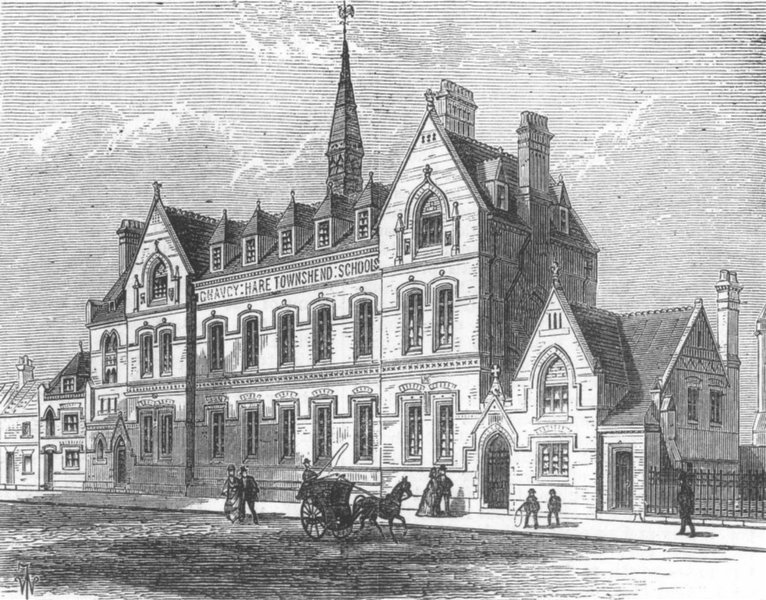 LONDON. Chauncy Hare Townshend Schools, Westminster, antique print, 1876