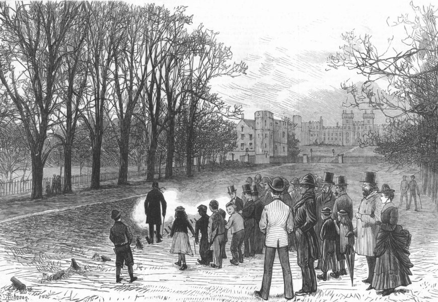 Associate Product BERKS. Firing salute, long walk, Windsor Park, antique print, 1874