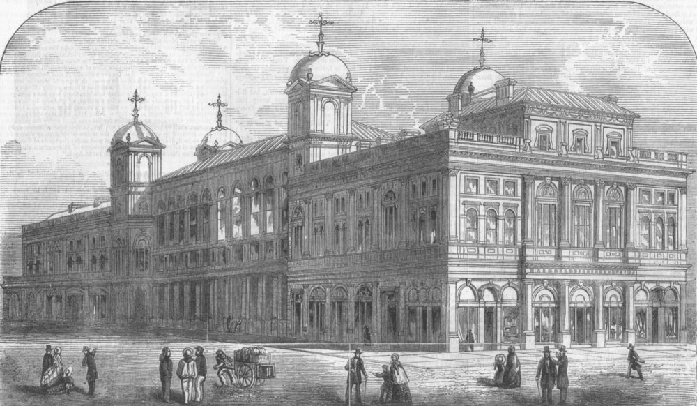 NORTHUMBS. new public building at Newcastle-on-Tyne, antique print, 1855