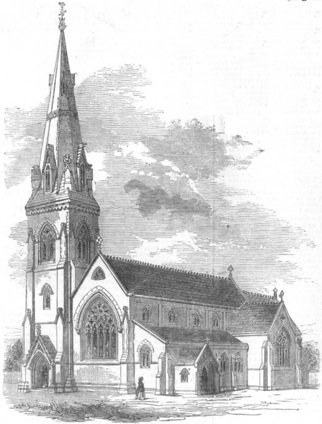 Associate Product DORSET. New Church of St John, Radipole, Weymouth, antique print, 1854