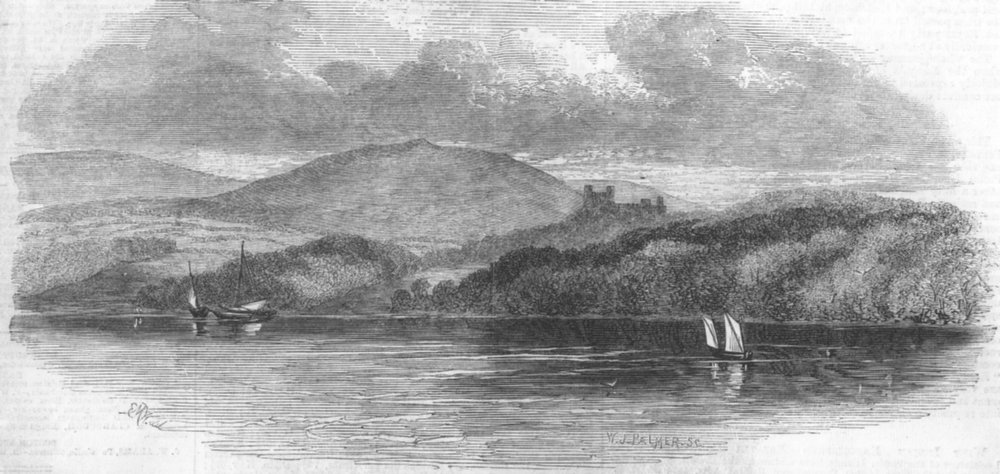 Associate Product WALES. Penrhyn Castle, from the Menai Strait, antique print, 1859