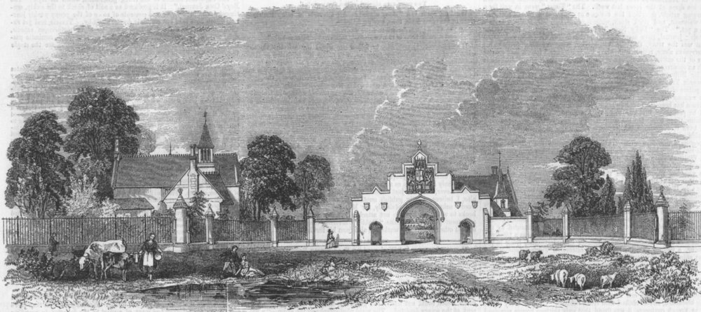 Associate Product LONDON. Gate of new City of London Cemetery, Ilford, antique print, 1856