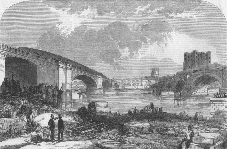 Associate Product KENT. The new bridge at Rochester, antique print, 1856