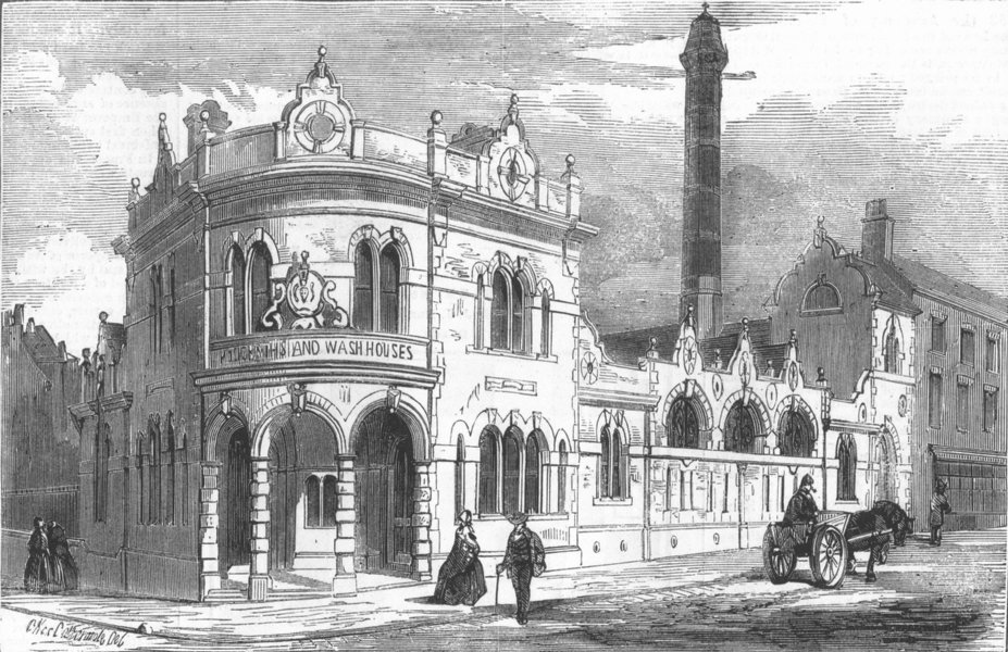 Associate Product NORTHUMBS. New baths & washhouse, Newcastle-on-Tyne, antique print, 1859
