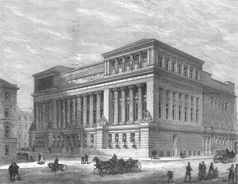 Associate Product SCOTLAND. New public hall, Glasgow, antique print, 1878