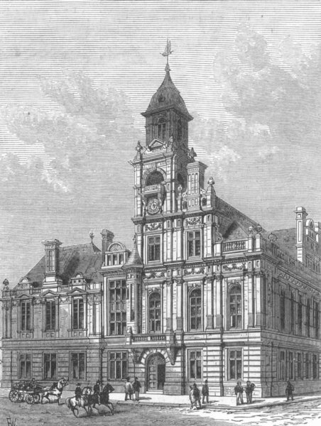 Associate Product NORFOLK. New municipal buildings, Great Yarmouth, antique print, 1882