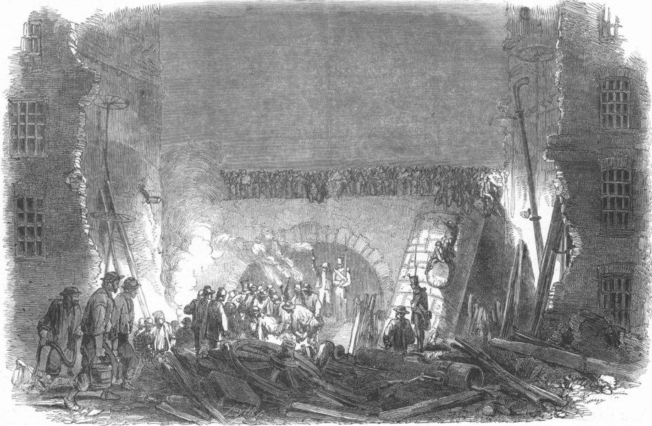 YORKS. boiler explosion, Lily Lane mill, Halifax, antique print, 1850