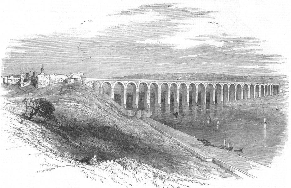 Associate Product NORTHUMBS. Railway viaduct over Tweed, Berwick, antique print, 1850
